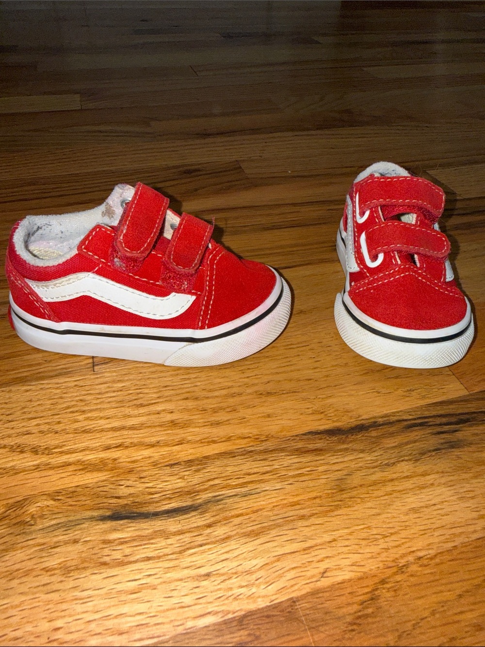Vans Red Toddler Old Skool V Velcro Sneakers with White Stripe